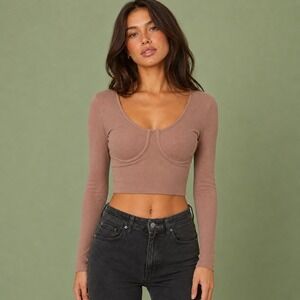 Papaya Ribbed Underwire Crop Top Women's S/M Y2K Coquette Grunge Festival Layer